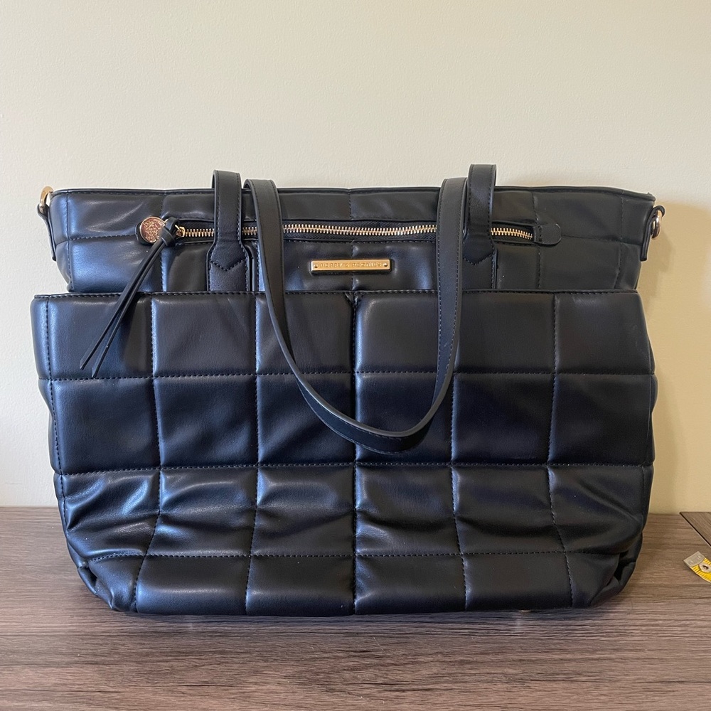 Poppy & Peonies Black Quilted Tote with Gold Accents